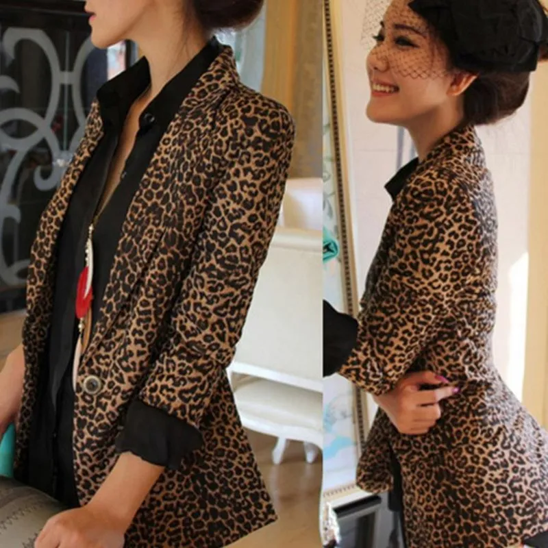 50% OFF Women Leopard Blazers Printed Long Sleeve Plus Size Blazers V-Neck One Button Highstreet Autumn Coat