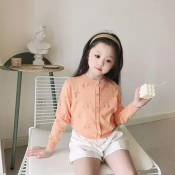 

New girls' casual cardigan cotton long sleeve solid cardigan 2020 girls clothes Single breasted girls cardigan