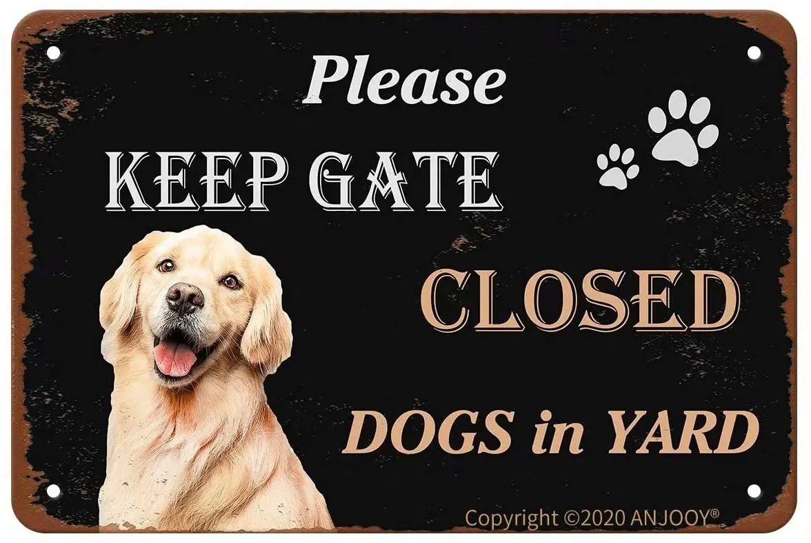 

Vintage Metal Tin Signs - Please Keep Gate Closed Dogs in Yard - Aluminum Sign for Yard Cafe Home Coffee Bar Pub