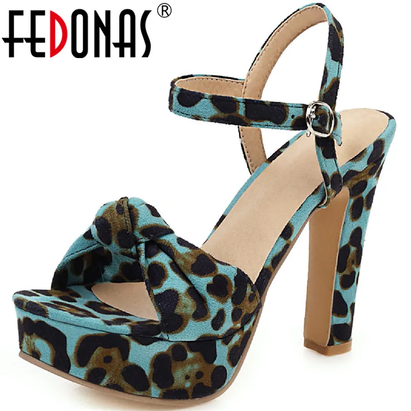

FEDONAS 2020 Women Sandals Animal Spots Slip On Night Club Summer Shoes Woman High Heeled Fashion New Fashion Shoes Woman