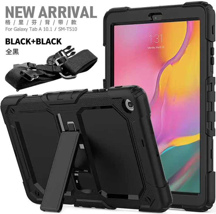 black Ударопрочный чехол для Samsung Galaxy Tab A 10,1 T510 T515 SM-T510 SM-T515 планшет дети Безопасный силиконовый чехол оболочка+ пленка+ ручка - Цвет: black