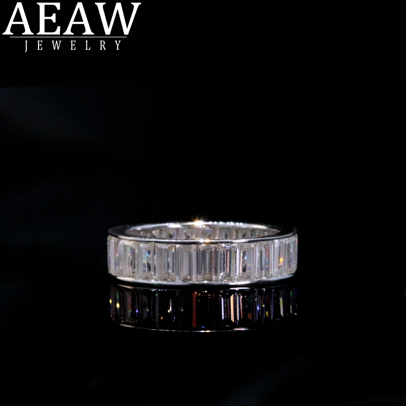 AEAW однотонная 18K белая Золотая изумрудная багета 2*4 мм Обручальное кольцо