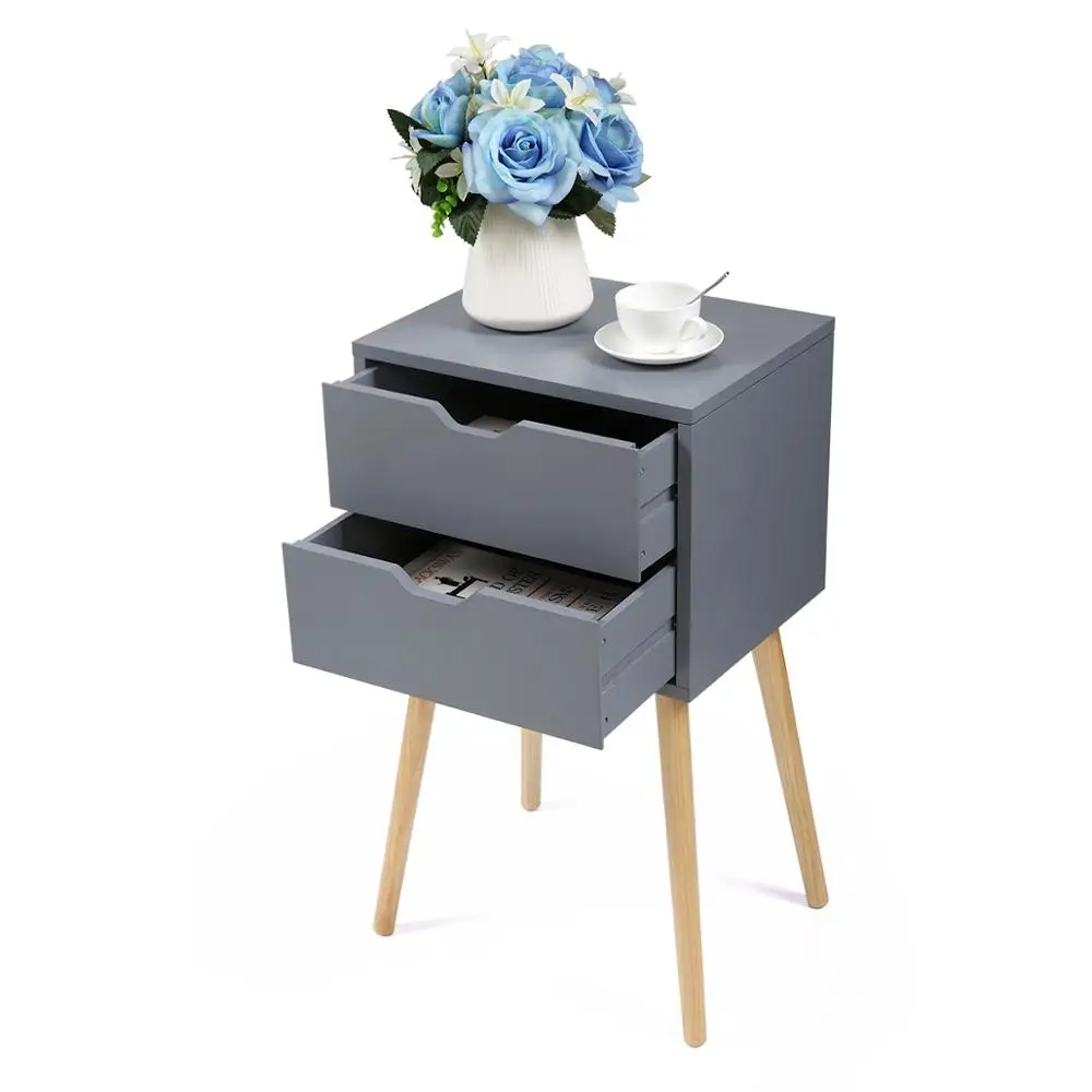 

One Gray End Table Nightstand Storage Wood Bedroom Table 2 Drawers Durable Sturdy Nightstand Fashion Business Style JJ0004