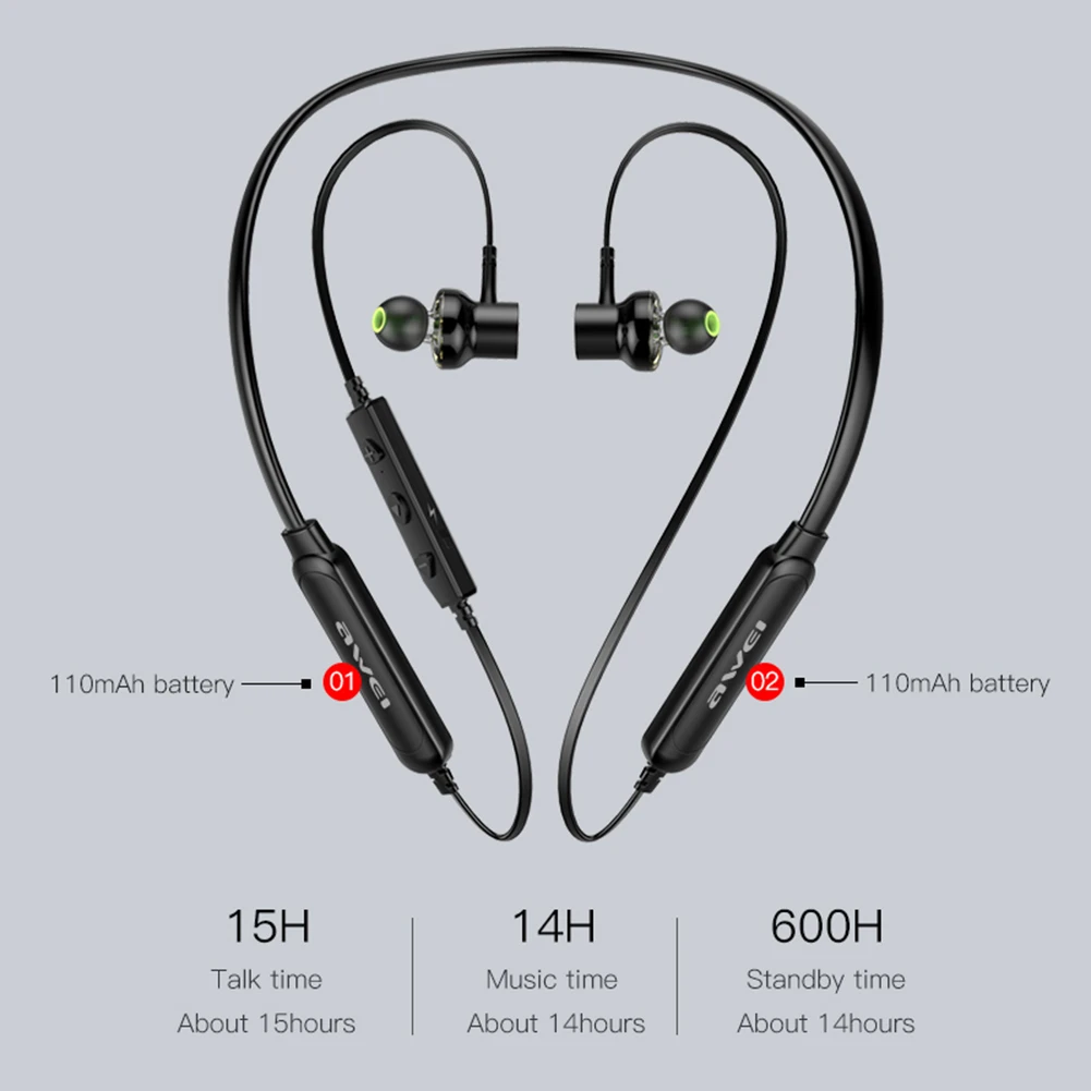 AWE G20BL bluetooth наушники с микрофоном двойной драйвер шум Отмена гарнитура 3D стерео магнитные наушники беспроводные наушники