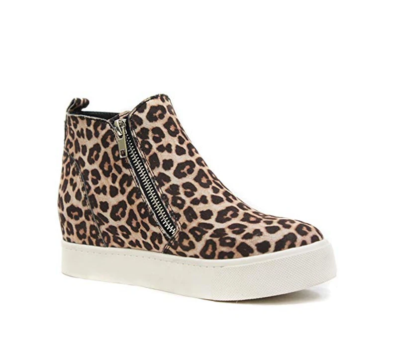 

MoneRffi Women Sneakers Casual Shoes Flats 2019 Women Leaopard Flats Platform Spring High Top Slip-on Breathable Women Canvas