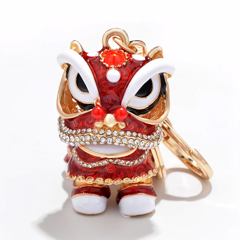 

Chinese Festival Crystal Rotatable Lion Dance Men Car Keychain Lucky Elephant Key Chain Ring Women Bags Holder Charm