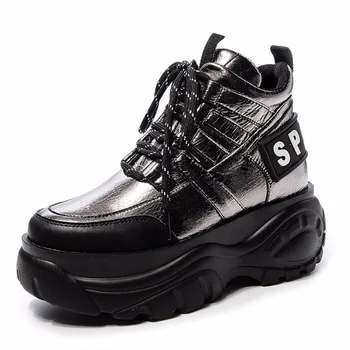 

New fashion high Women's shoes increasing women's boots winter thick-soled Leather warm booties sports Ms shoes I2-04