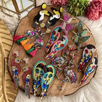 

Dvacaman Bohemian Cute Fashion Animal Parrot Bird Drop Earrings Women Shiny Rhinestone Fringed Statement Tassel Earrings Jewelry