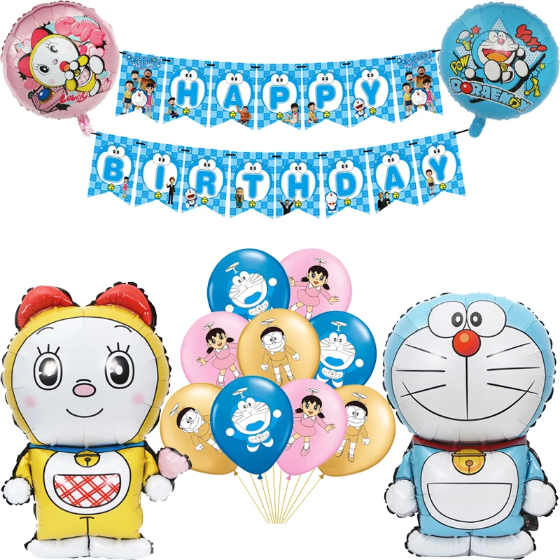 Doraemon Foil Balloons Cartoon Blue Jingle Cat Latex Ballon Happy Birthday Banner Baby Shower Party Decoration Girl Boy Kids Toy | Дом и сад