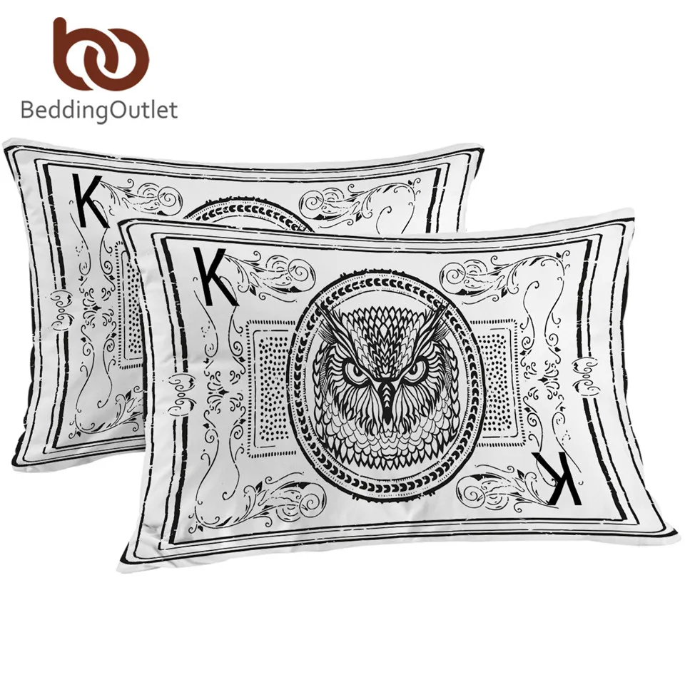 BeddingOutlet наволочка для подушки с изображением совы животных и карт Белое черное