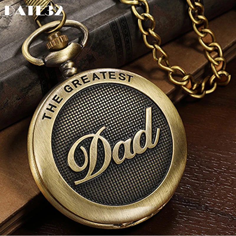 

Dad Pendant Quartz Pocket Watch Antique Vintage Fob Chain Clock Gift for Father's Day Birthday Present Men Collection Male Reloj