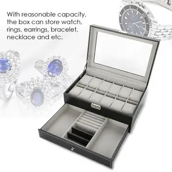 

Double Layer PU Leather Wood Watch Holder Jewelry Gift Storage Box Wristwatch Display Case