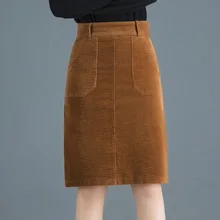 Коричневая юбка Вельветовая с высокой талией, осенне-зимняя женская одежда, облегающее платье, юбки длиной до колен, большие размеры, Falda Mujer