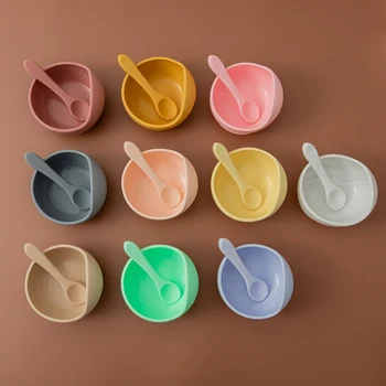 

1set Baby Silicone Bowl Feeding Set Tableware Spoons Food Dinnerware Kids Dishes Suction Cup Fixing BPA Free Feeding Dinner Bowl