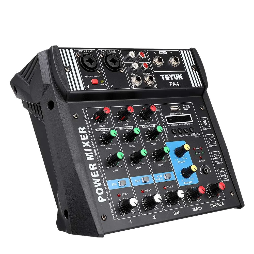 US $112.04 2100W 4 Channel DJ Mixer Karaoke Console Audio Bluetooth Mixing Live Mixing Console Amplifier For KTV Stage Party