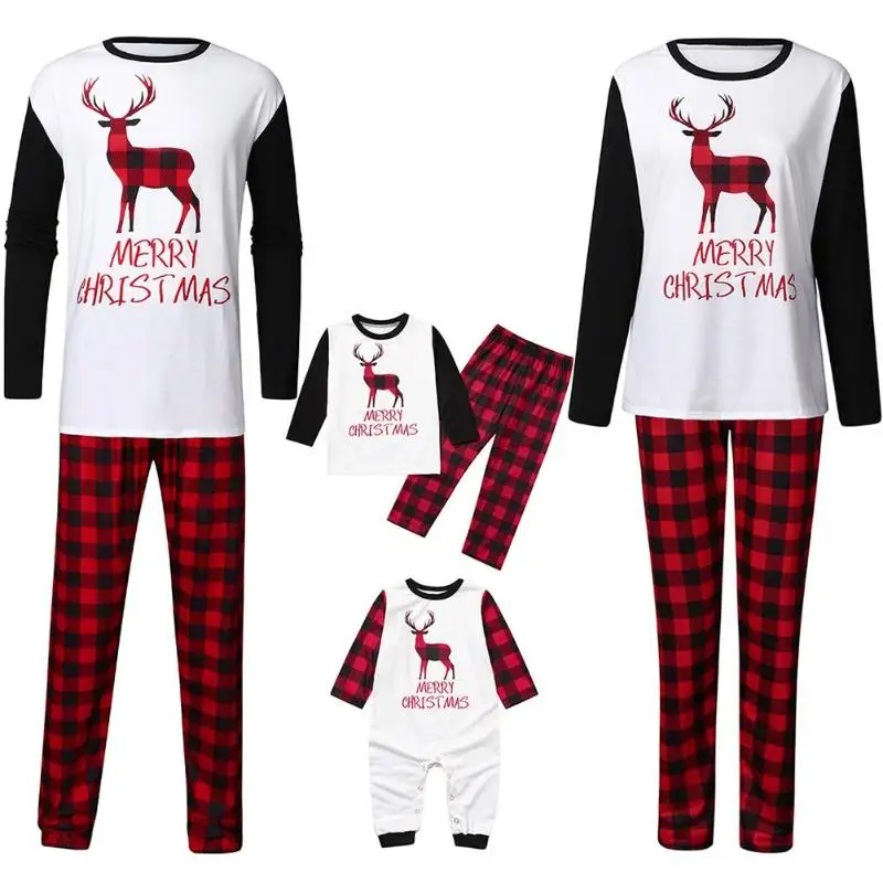 

Leisure Family Matching Outfits Fashion Parent-Child Christmas Men Women 2pcs O-Neck Clothes Sets Letters Plaids Pajamas Pants