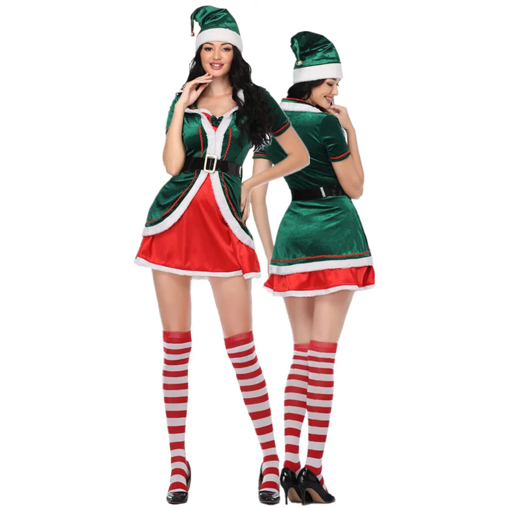 VEVEFHUANG, Рождественский костюм зеленого эльфа для взрослых, новогодний костюм Санта Клауса для девочек, одежда для мужчин и женщин, необычное рождественское платье Вечерние