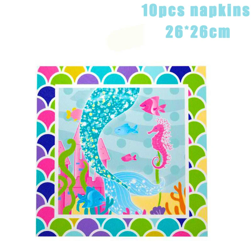 10pcs napkins С рисунком «маленькая русалочка» фон на день рождения украшения одеяло «хвост русалки» Арка с воздушными шарами девичьи спрос среди детей море тематических вечеринок Baby shower - Цвет: 10pcs napkins