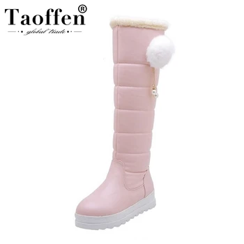 

Taoffen 2020 Ladies Plush Fur Knee High Boots Keep Warm Hot Sale Winter Snow Boots Casual Platform Footwear Size 32-43