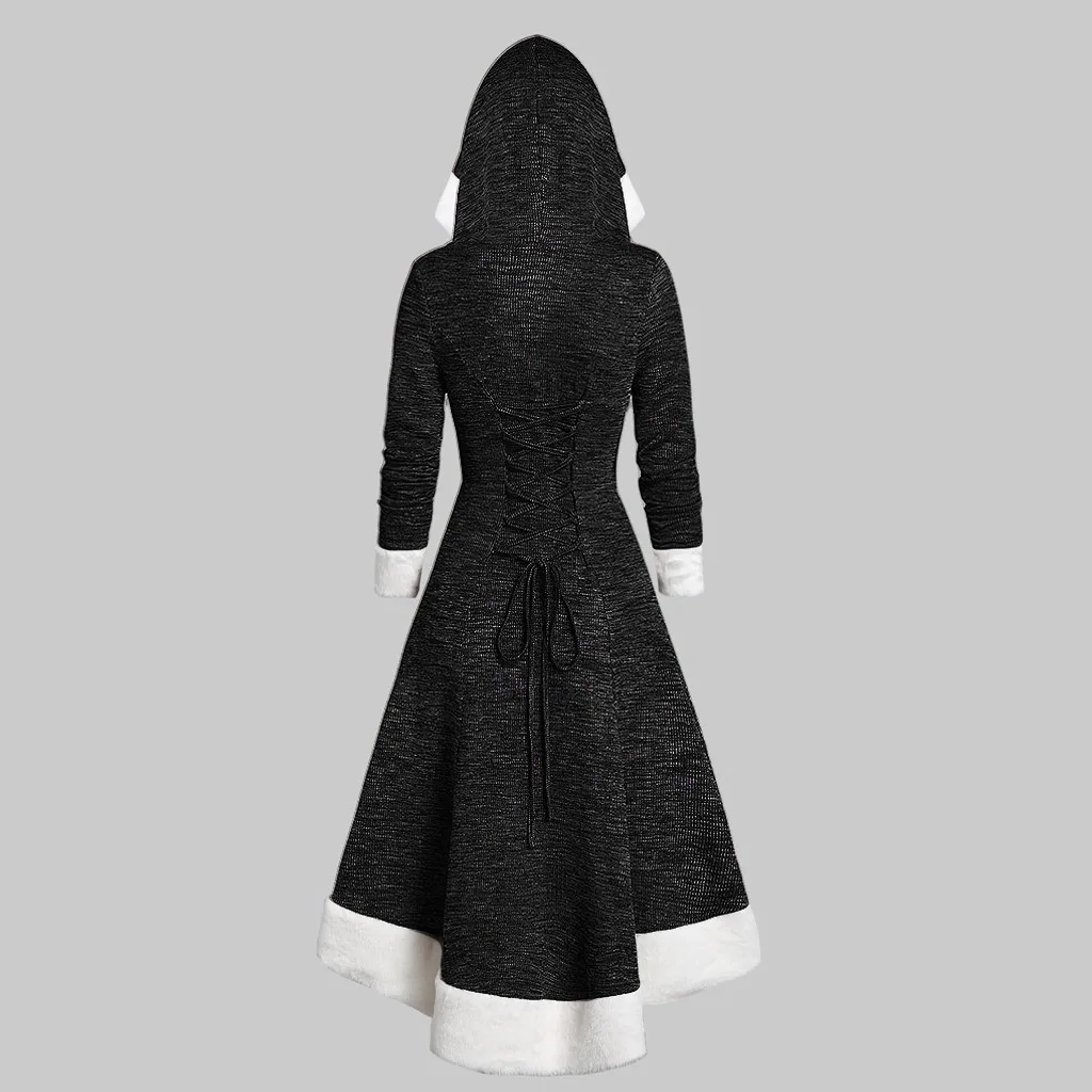 Robe de noel femme, винтажное рождественское платье, женское платье с длинным рукавом, на бретельках, на пуговицах, с капюшоном, с высокой талией, миди, платье navidad@ 40