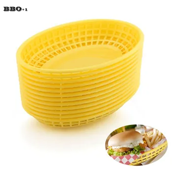 

Oval Plastic Food Basket Hamburger Dinner Plates Set Fast Food Trays Restaurant BBQ Dinner Plate Serving Tray 9.25x6in 6pcs/12pc