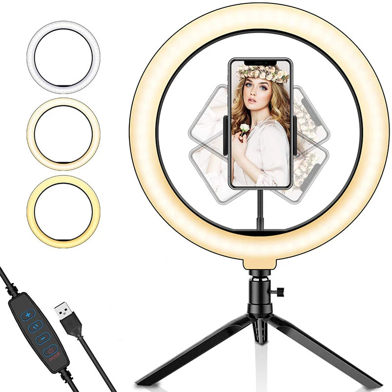 Selfie LED Video Ring Lights Photography Lighting Fill Lamp USB Dimmable With Tripod Stand For Makeup Live Streaming | Электроника