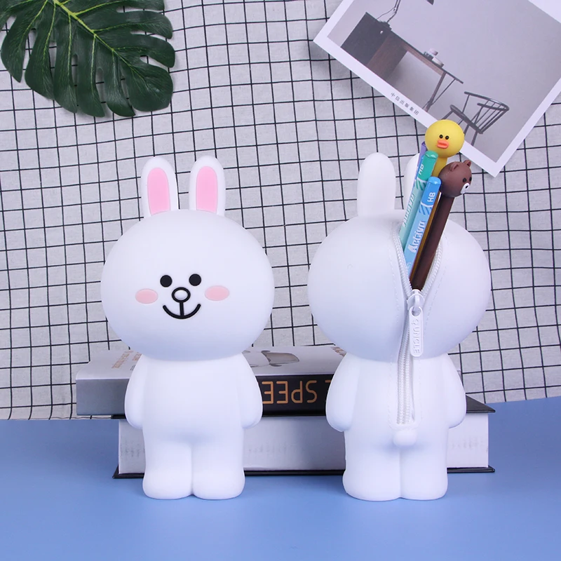 

Korea 3D Silicone School Supplies Pencil Case Back Zipper Women Cosmetic Bag Cute Connie Rabbit Cartoon Stationery Box For Gifts