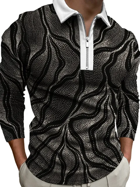 2021 Autumn Streetwear Men Fashion Long Sleeve Polo Shirts Casual Loose Turn-down Collar Zipper Tops Men Slim Polo Shirts CXPLS-16