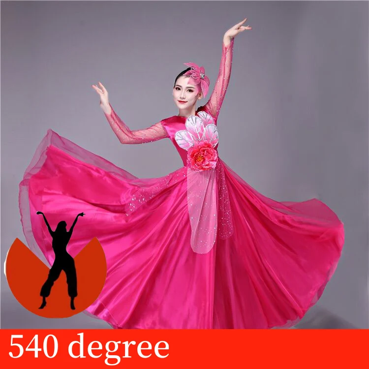 rose red 540 Женское испанское Фламенко юбка Фламенго испанское Платье женское цыганское атласное шелковое платье для выступлений танцевальная одежда плюс размер SL1455 - Цвет: rose red 540