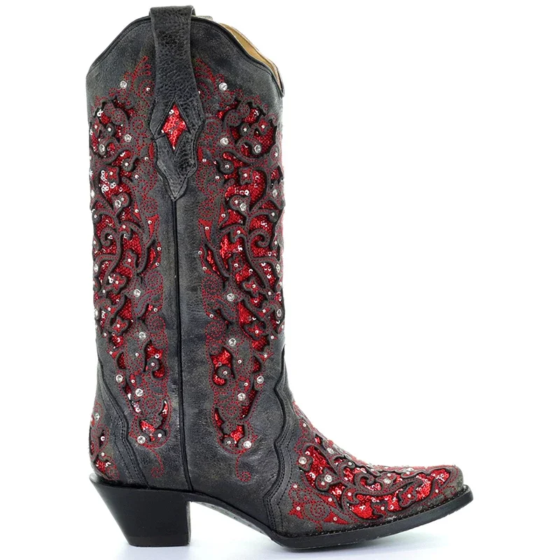Femininas com Salto Britânico com Cristais Macias e para Festa Botas Femininas Bordadas Baixo Estilo