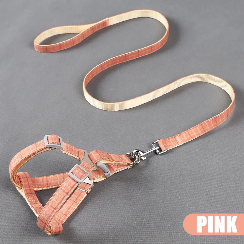 

Pet Dog Cat Plaid Nylon Collars Leashes Lead Leash Adjustable Puppy Chest Strap Collar Vest Harnesses For Small Medium