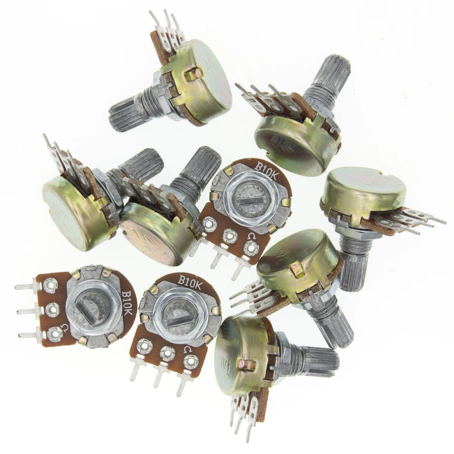WH148 3Pin Linear Potentiometer 15mm Shaft With Nuts And Washers 10PCS B1K B2K B5K B10K B20K B50K B100K B500K linear potentiometer potentiometer kit electronic components