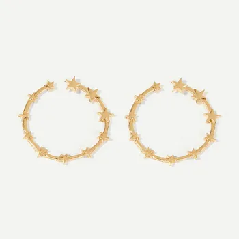

Circle Five Star Stud Earrings Round Big Gold Korean Earrings Wedding Party Jewelry Wholesale Personal Office Women Accessories