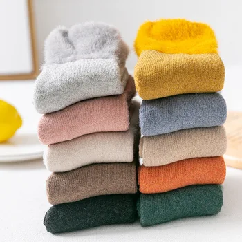

New Socks Girl Winter Thick Terry Cotton Kawaii Middle Tube Harajuku Japanese College Style Candy Color Fashion Warm Adult Stock