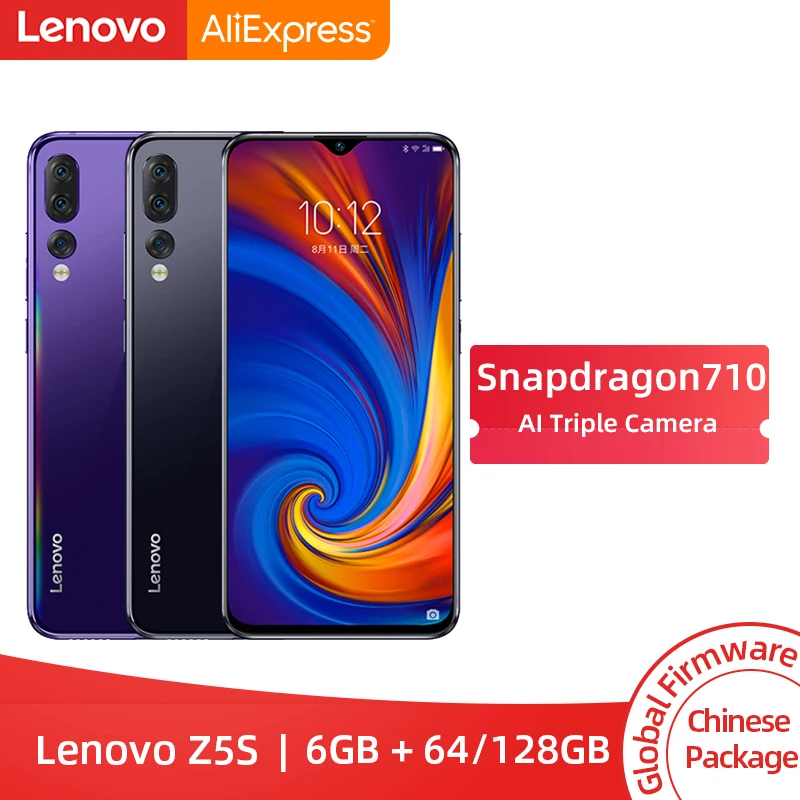 Lenovo Z5s Snapdragon 710 с глобальной прошивкой, четыре ядра, 6 ГБ, 64 ГБ, смартфон Face ID 6,3 AI, тройная задняя камера, Android P, мобильный телефон