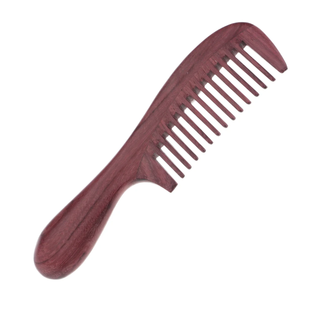 Durable Purpleheart Wood Hair Comb - No Static Detangling Wooden Comb with Round Handle- Handcrafted Wide Toothed