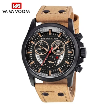 

Watch Men Military Sports Waterproof Wristwatch Multifunction Watch Male Clock Brown Genuine Leather Watch Montre Homme Design