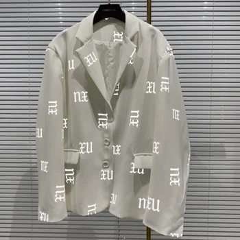 

spring Autumn New Arrivals Casual Patchwork Single Breasted Letter Print Thin Long Sleeve Fashion Blazer Coat Women SE430