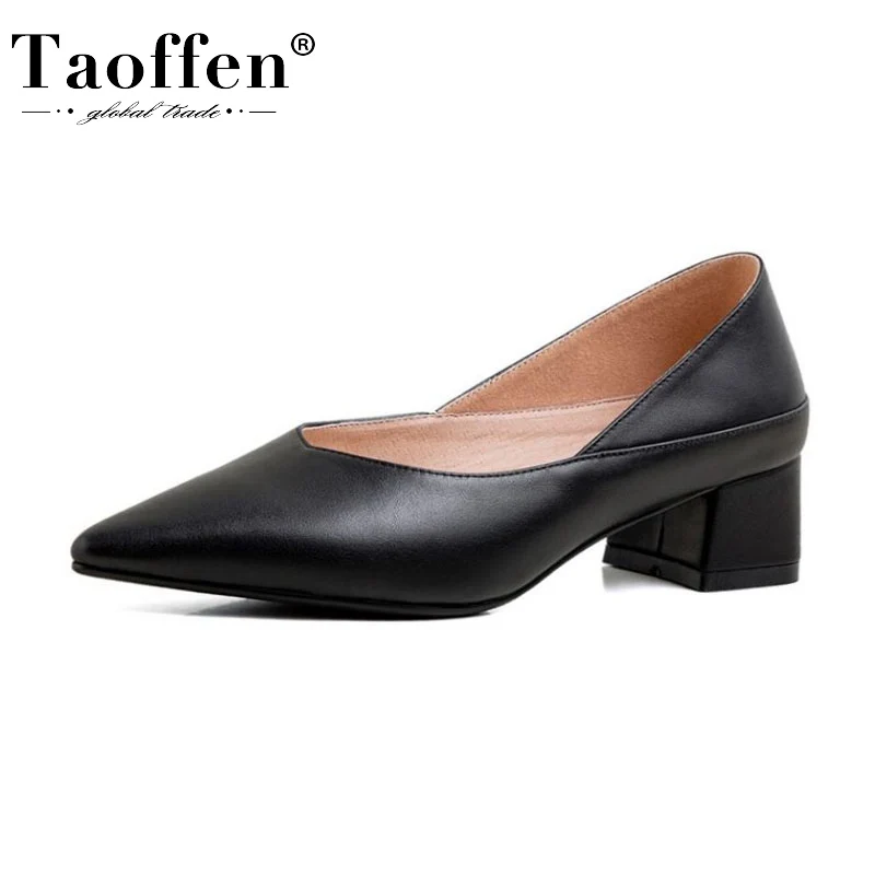 Taoffen Real Leather Women Pumps Spring Dress Office Ladies Party Pointed Toe Shoes Woman Footwear Size 34-39 | Обувь