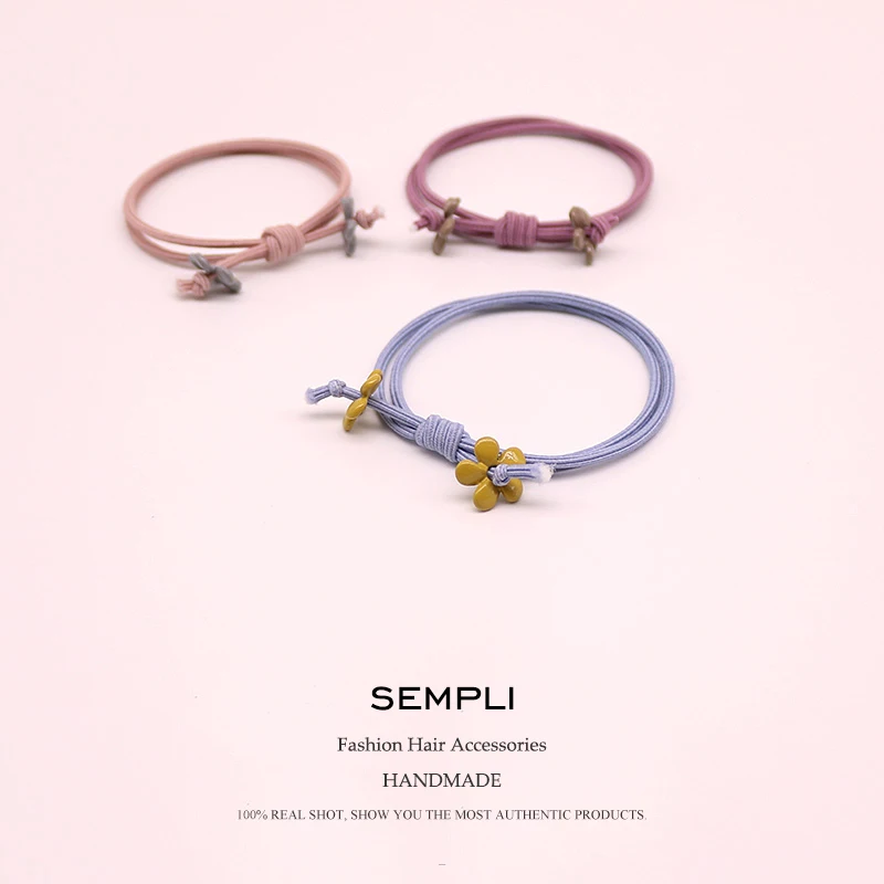 Sempli, 6 шт./лот, эластичные резинки для волос, завязанные маленькими цветами из сплава, для женщин и девочек, детские аксессуары для волос, резинки, новинка