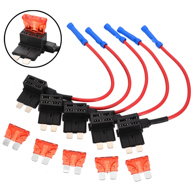 5pcs Car Fuse Box 12V 24V Holder Insurance ATM Adapter Tap Standard Blade Micro Add-a-Circuit Adapter Fuse Set Accessories