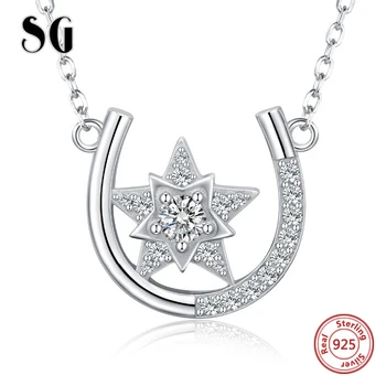 

Horseshoe Star Cubic Zirconia Pendant Necklaces For Women Silver Jewelry Lover Gift Genuine 925 Sterling Silver