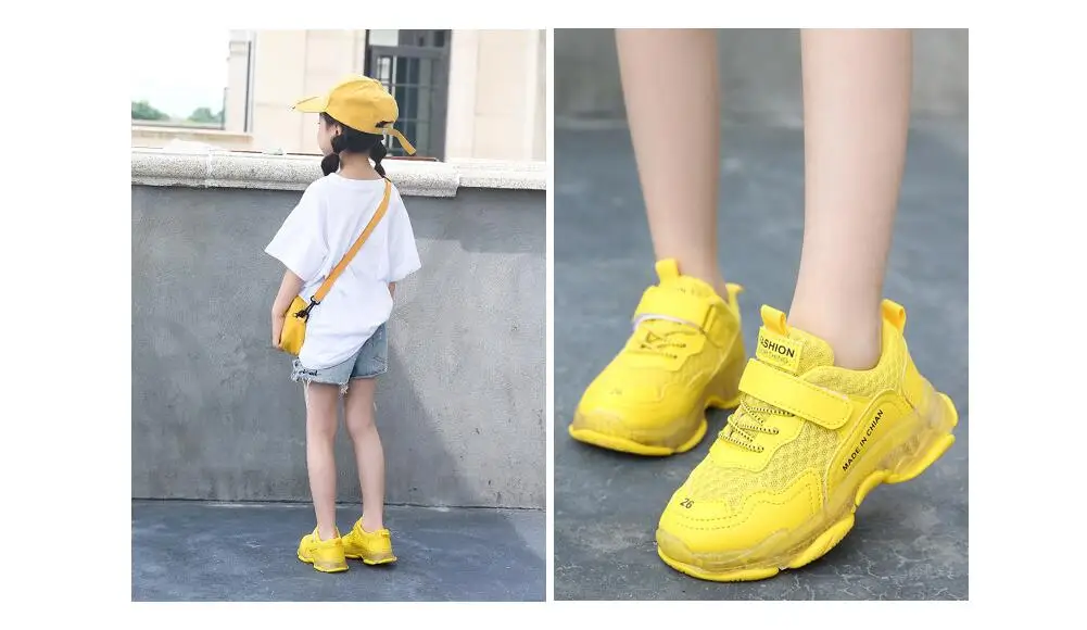 Яркие цвета; Детские кроссовки; яркая детская обувь; спортивные кроссовки для девочек; модная Осенняя обувь года для мальчиков; цвет желтый, оранжевый, зеленый