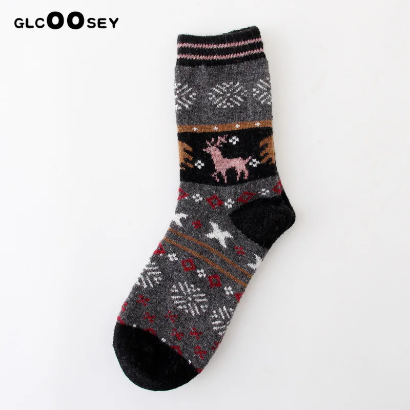 Женские Носки с рисунком лося, модные зимние утепленные шерстяные носки ...