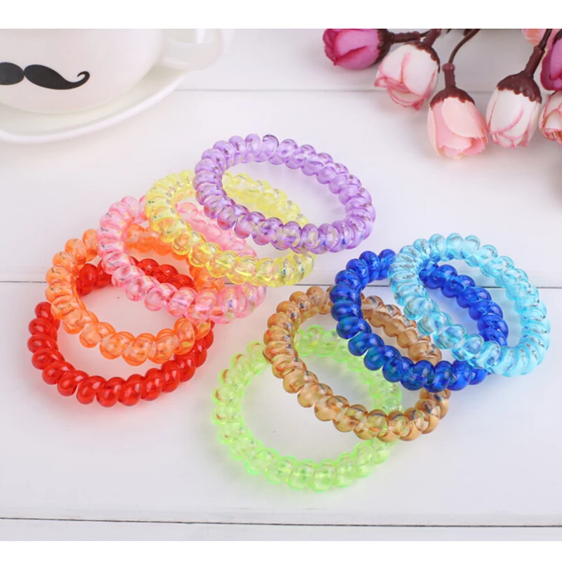 

5PCS/Lot Mixed Color Plastic Telephone Wire Shape Women Headwear Elastic Hair Bands No Tangle Elastic Hair Ropes