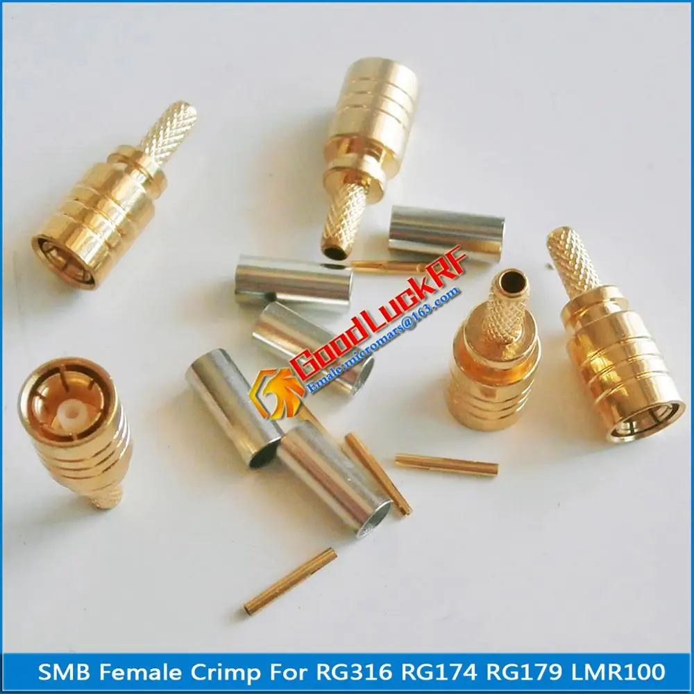 

10X Pcs/lot High-quality RF Connector SMB Female Jack Crimp for RG316 RG174 RG179LMR100 Cable Plug GOLD Plated Coaxial
