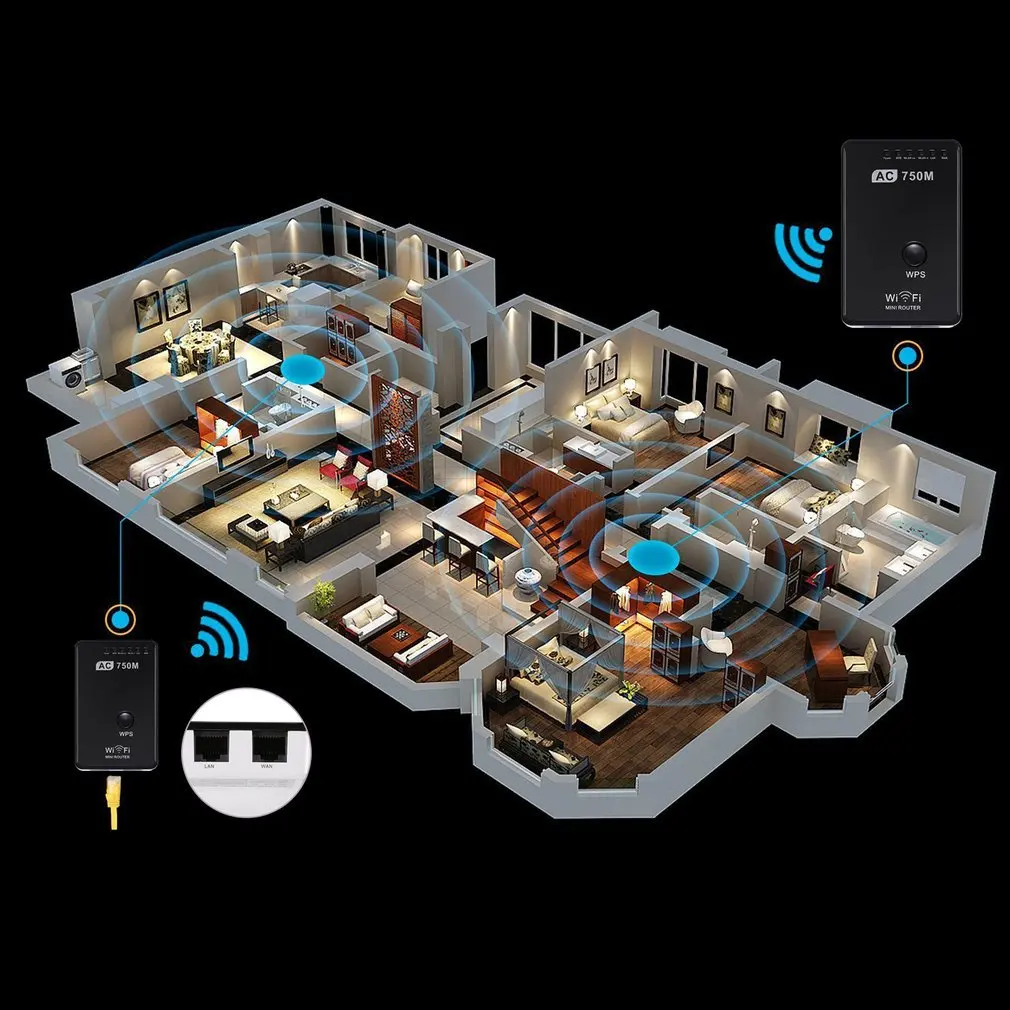 AC01 беспроводной 750 Мбит/с ретранслятор сетевой маршрутизатор Roteador Wifi сигнала расширитель диапазон расширитель усилитель мост с США/ЕС/Великобритания Разъем