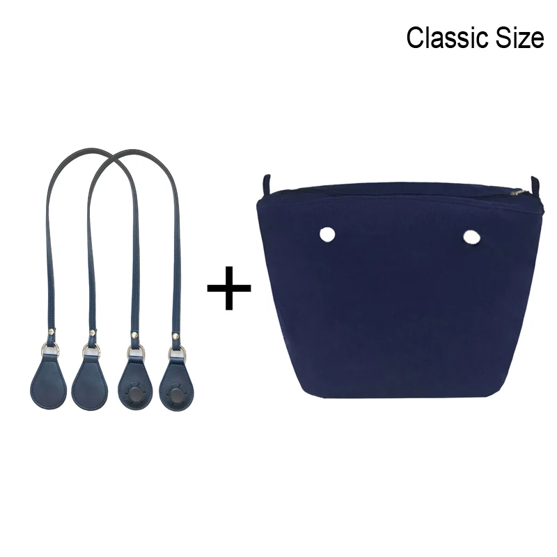 1set 85cm Long Microfiber Leather Handles with Canvas Floral Insert Inner Pocket for Classic Mini Obag O Bag Women Handbag 