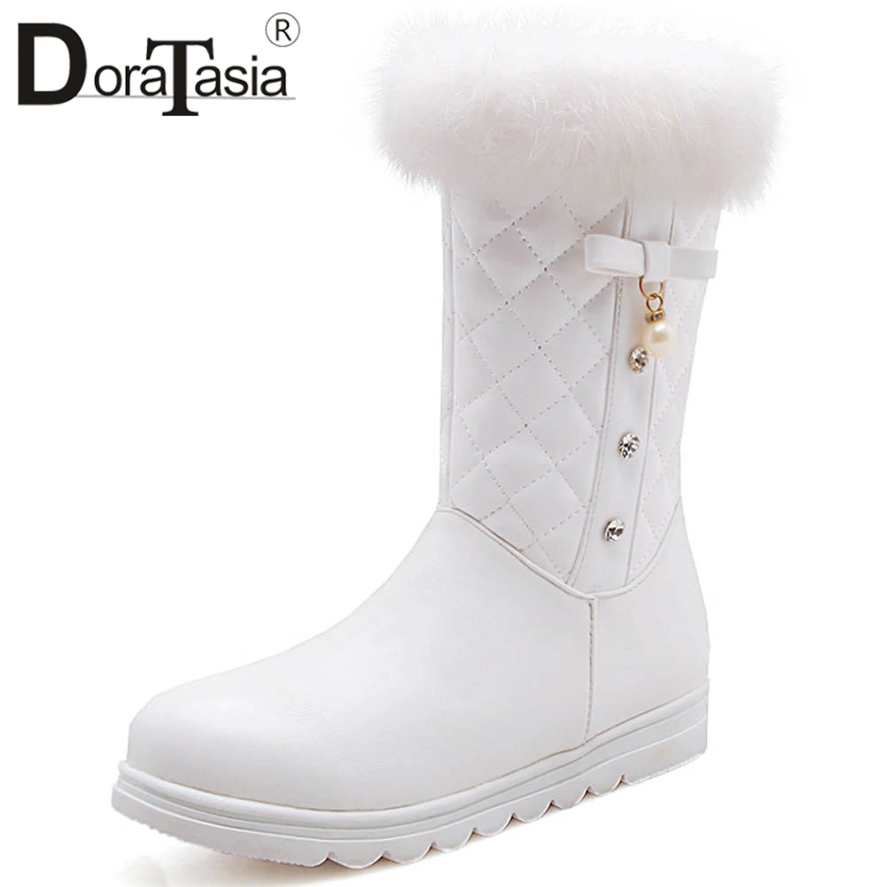 DORATASIA/размеры 28-40, женские зимние сапоги, женские сапоги на меху, модная обувь с украшением в виде банта, женские повседневные зимние теплые сапоги до середины икры