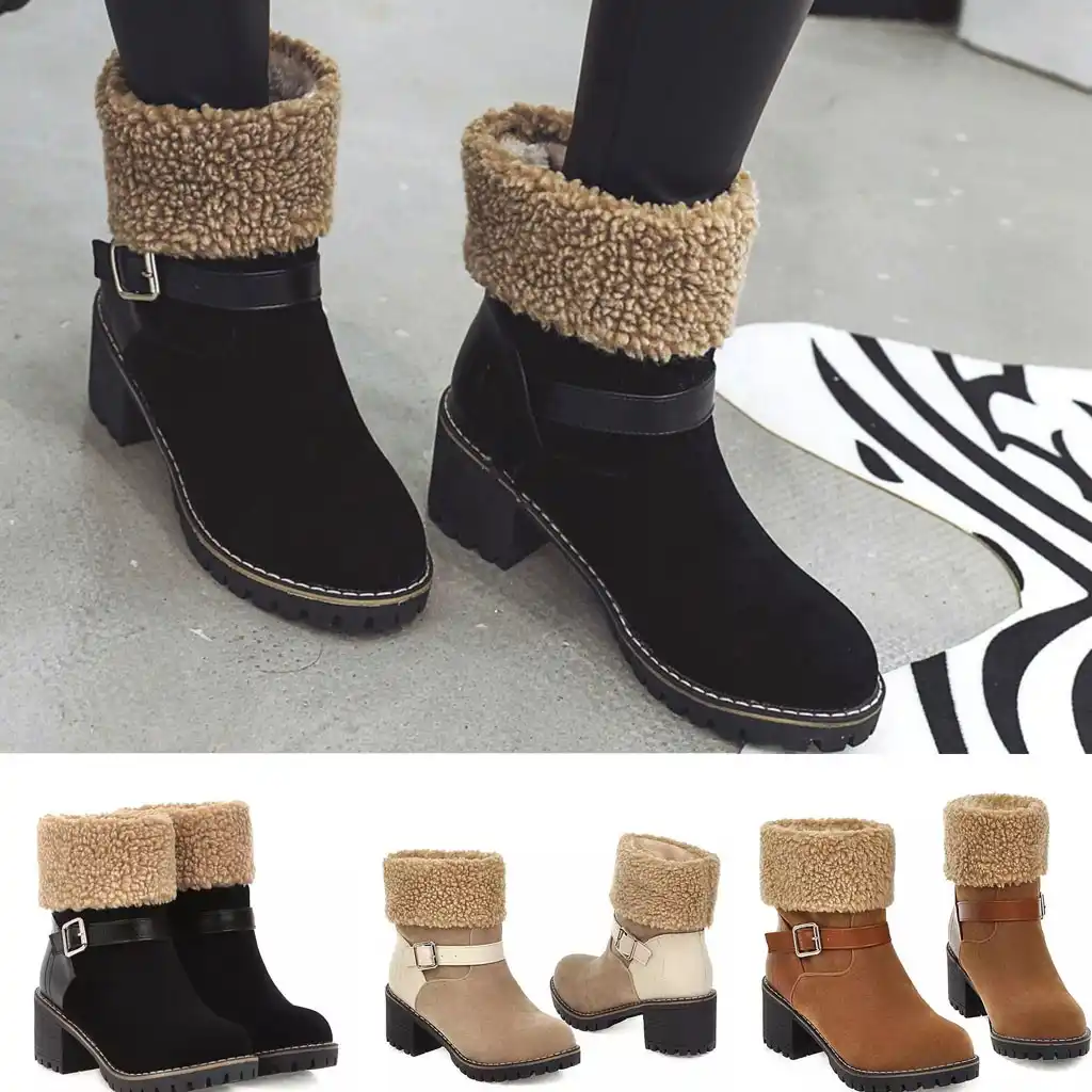 chunky heel snow boots